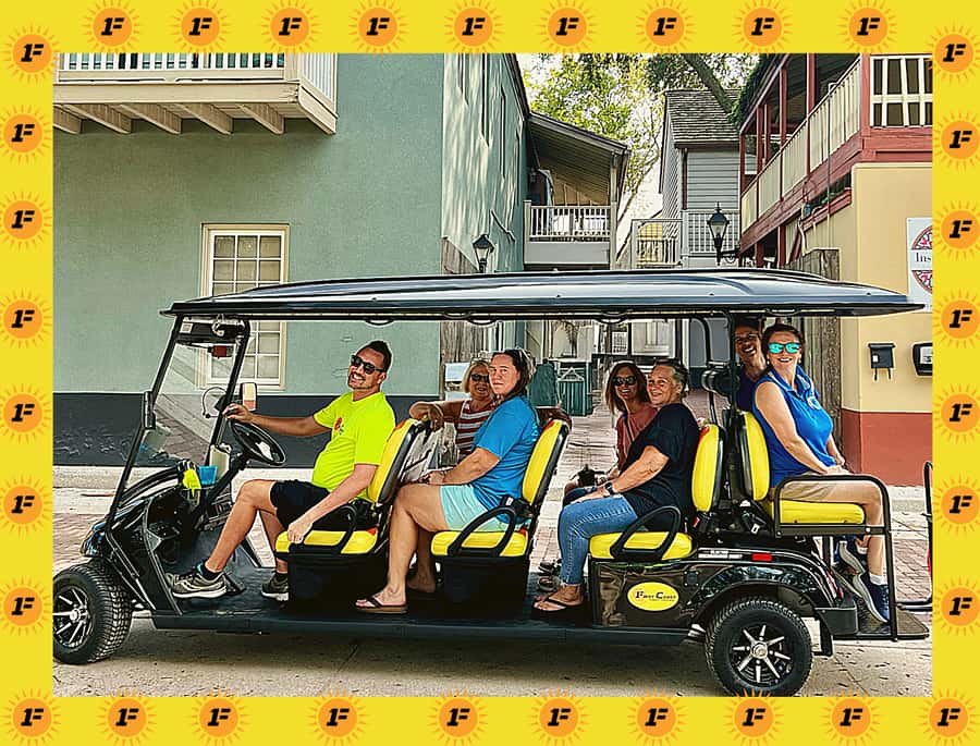 St.Augustine History Tour on Premium Golf Cart with PiCk Up - Entering The Ancient City in a custom LSV golf cart